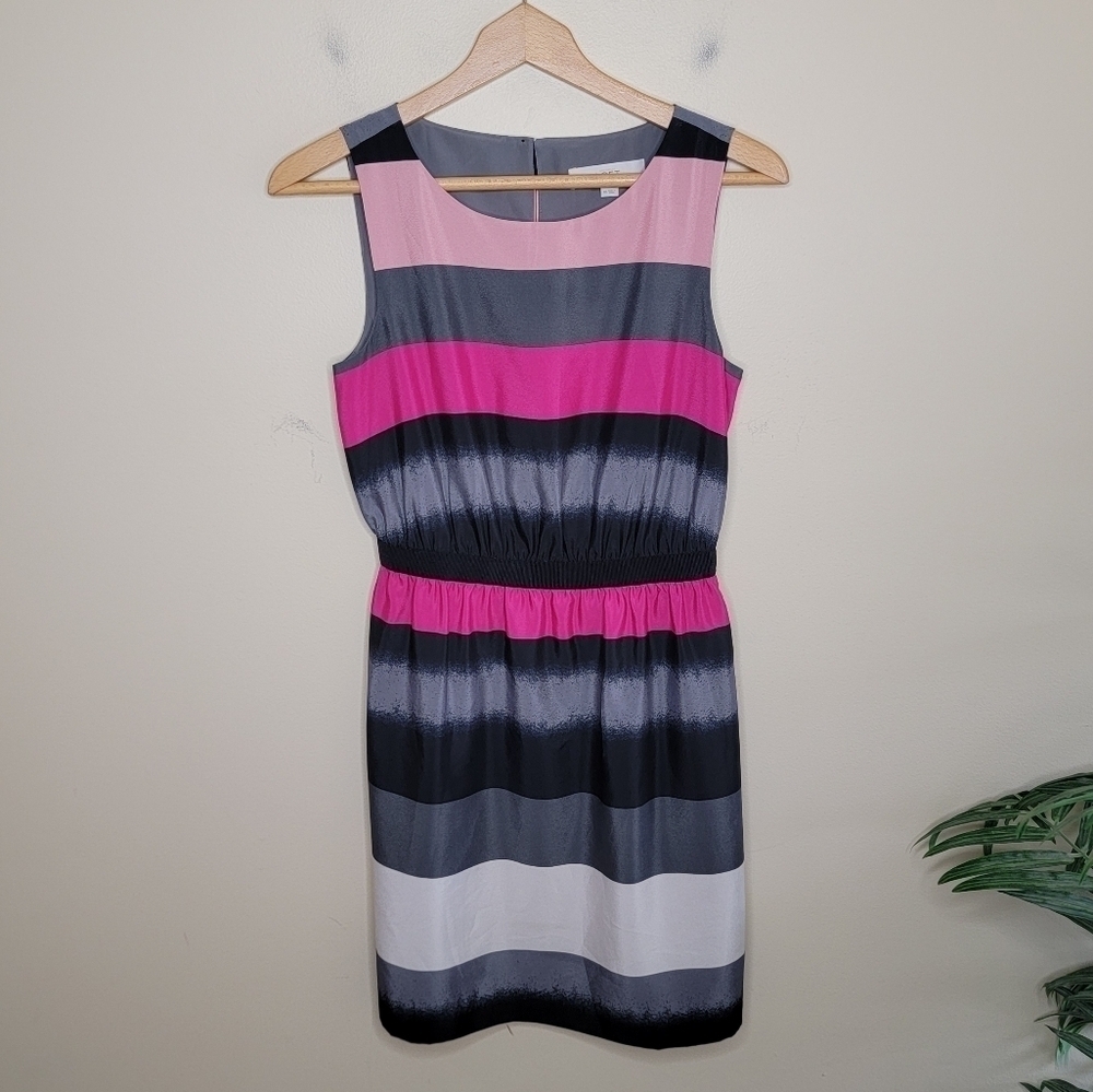 Loft Pink Gray Black Striped Sheath Dress Size XS
